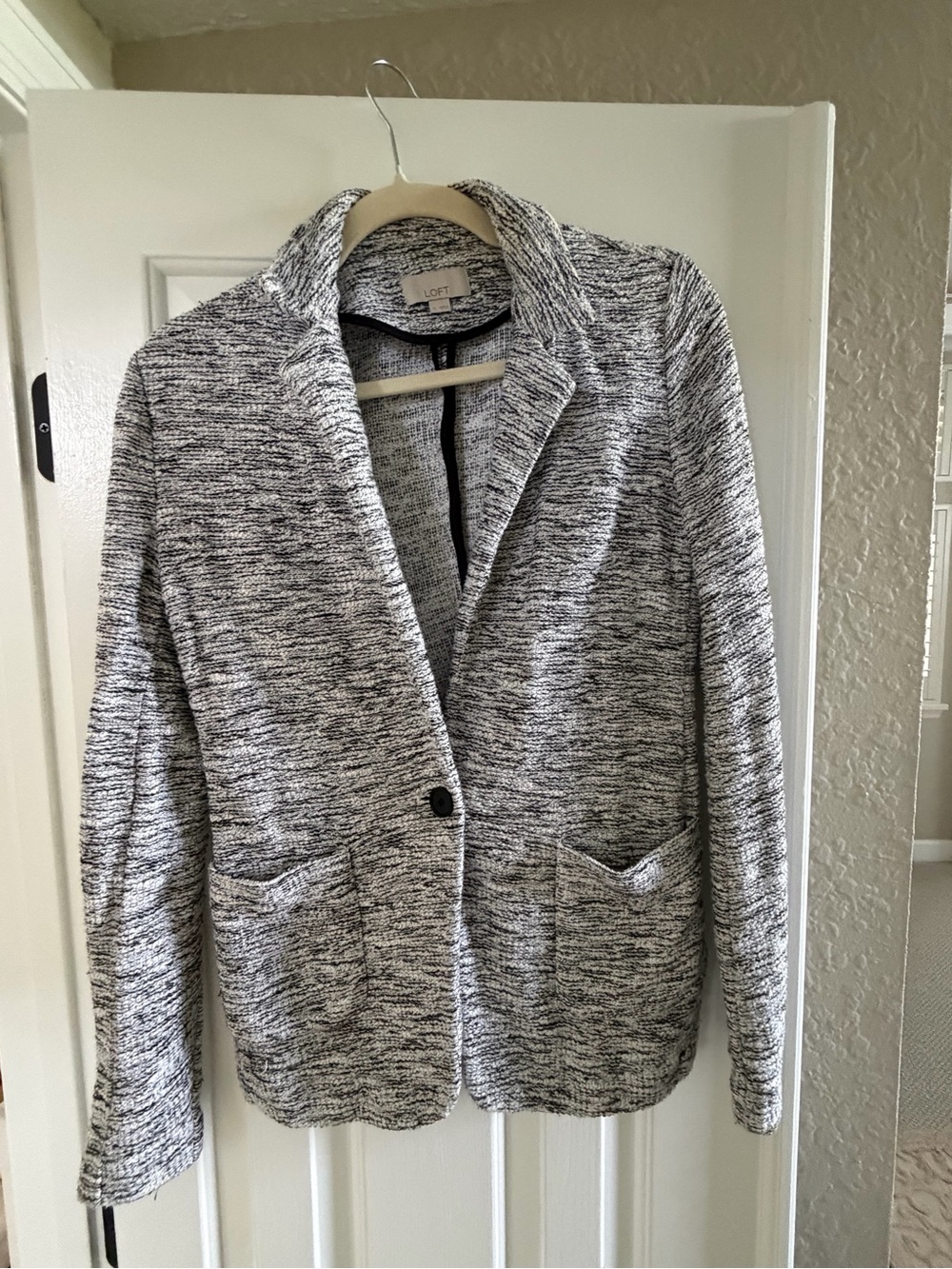 LOFT Black & White Marled Knit Blazer Jacket